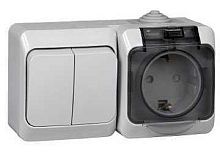 Блок накладной Systeme Electric Этюд розетка 1-м.+выключатель 2-кл. IP44 серый картинка